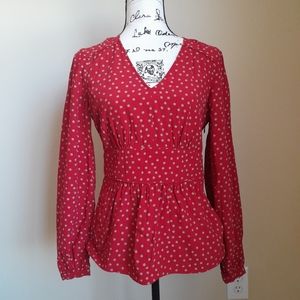 Boden red polka dot peplum top ling sleeve women's 6R
